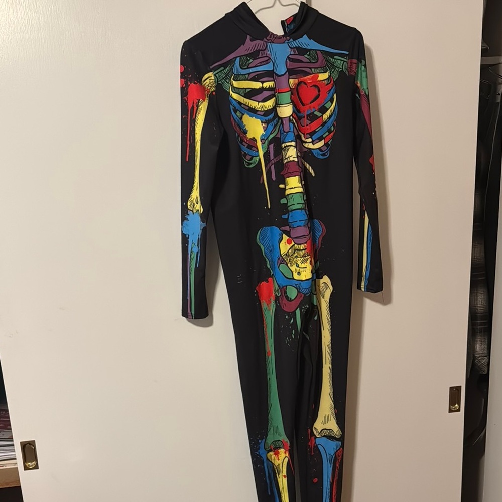 Colorful Skeleton Print Women's Bodysuit for Halloween! - Picture 3 of 4